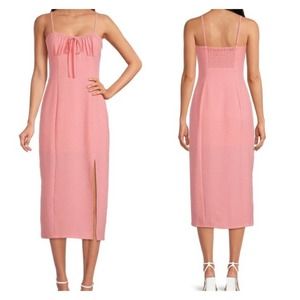 Gianni Bini Maya Pink Ruched Tie Neck Sleeveless Sheath Slit Midi Dress …